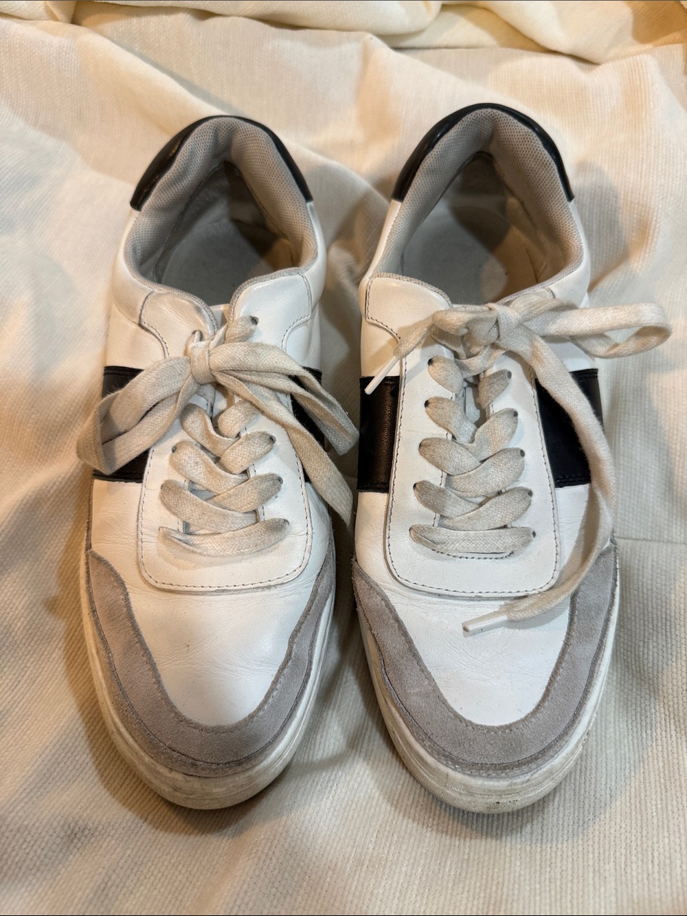 ANTONIO MELANI White and Black Men’s Leather & Suede Sneakers